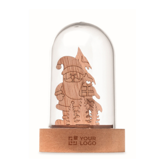 Décoration Noël en bois dans un boîtier transparent avec lumière LED