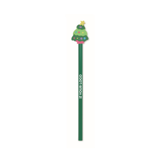 Crayon en bois de peuplier avec motifs de Noël et gomme