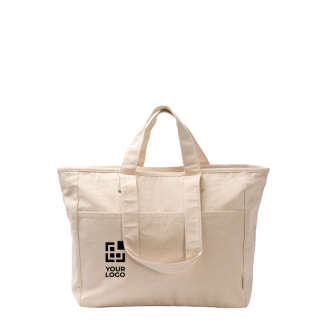 Sac en coton recyclé avec fermeture éclair et poches 420 g/m²