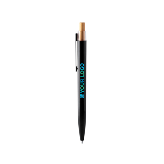 Stylo à bille, clip en métal et bouton-poussoir en bambou, encre bleue