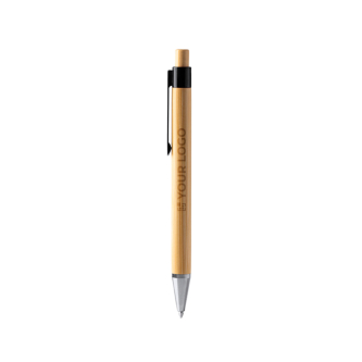 Stylo en bambou avec détails translucides et encre bleue