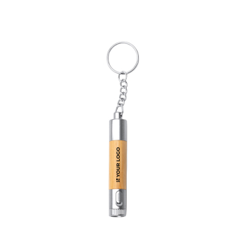 Stylo en bambou avec lampe torche LED, détails métallisés et encre bleue