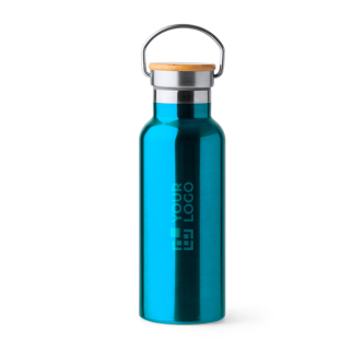 Bouteille en inox avec couvercle en bambou et anse pliable 500ml