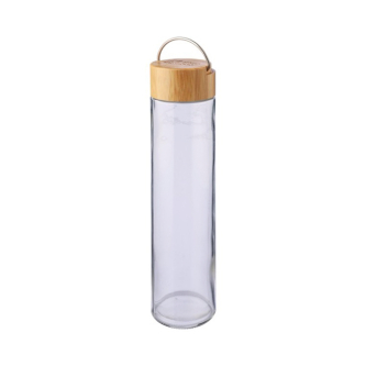 Bouteille en verre avec couvercle en bambou et anse en métal 500ml