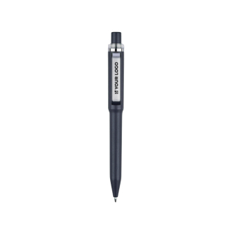 Stylo en plastique recyclé avec clip et anneau chromé encre bleue