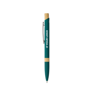 Stylo en aluminium recyclé avec bouton en bambou encre bleue