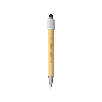 Stylo tactile en bambou avec spinner sur le dessus encre bleue