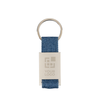 Porte-clés en zinc personnalisable avec détail en tissu jean
