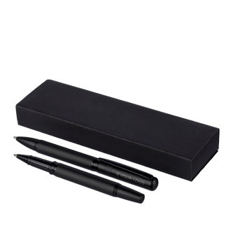 Set d’écriture avec stylo à bille et roller en métal, encre bleue