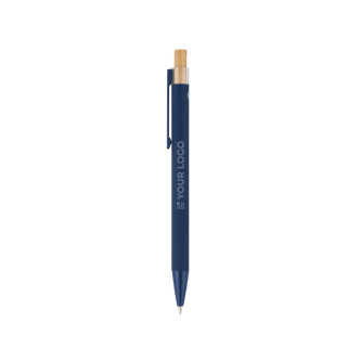 Stylo en aluminium recyclé avec bouton-poussoir en bambou, encre bleue