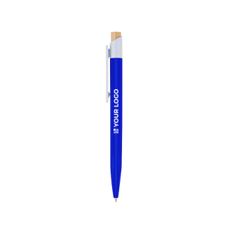 Stylo à bille en plastique en bambou et clip blanc, encre bleue