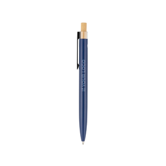 Stylo en aluminium recyclé avec bouton-poussoir en bambou, encre bleue