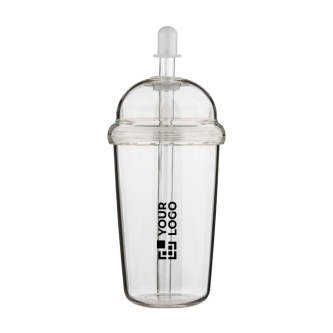 Gobelet RPET avec couvercle vissé et paille 500 ml