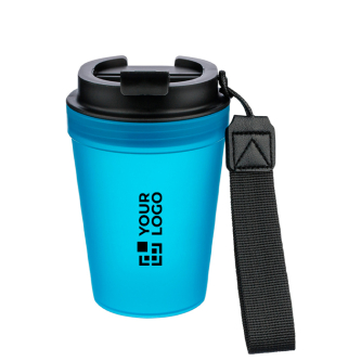 Gobelet transparent avec couvercle vissé et dragonne 350 ml