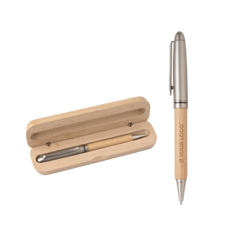 Stylo en bois avec étui assorti encre allemande Dokumental bleu