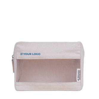 Trousse de toilette en toile recyclée de couleur naturelle avec design