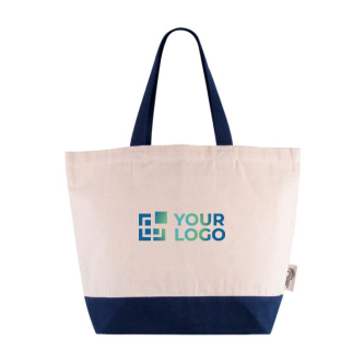 Sac en coton recyclé avec anse et base de couleurs 320 g/m2
