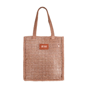 Sac en papier de jute avec poignées et écusson en cuir