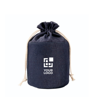 Trousse cylindrique en tissu jean avec fermeture à cordon