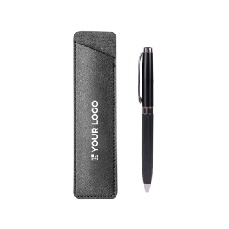 Stylo métallique avec élégant étui en cuir synthétique encre bleue