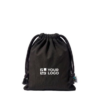 Sac pochon noir en coton Fairtrade léger 105 g/m²