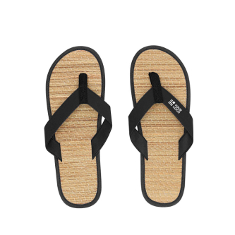 Tongs à surface en paille et brides en similicuir