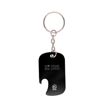 Porte-clés décapsuleur en aluminium recyclé GRS de forme rectangulaire