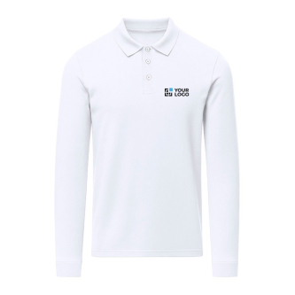 Polo unisexe blanc à manches longues en coton MKT Charlot 220 g/m²