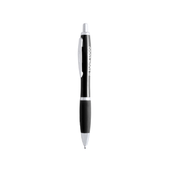 Stylo-bille en plastique avec détails argentés, encre noire