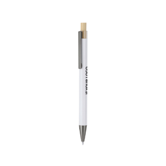 Stylo en aluminium recyclé avec bouton-poussoir en bambou, encre bleue