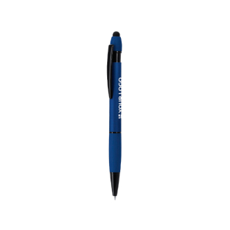 Stylo tactile en aluminium recyclé, finition gomme, encre bleue