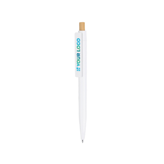Stylo en plastique avec poussoir en bambou et encre bleue