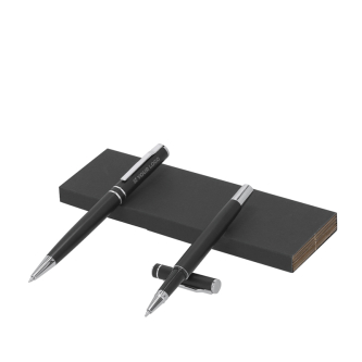 Set de stylo à bille et roller en aluminium recyclé, encre bleue