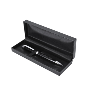 Stylo rotatif en aluminium brillant avec étui et encre bleue