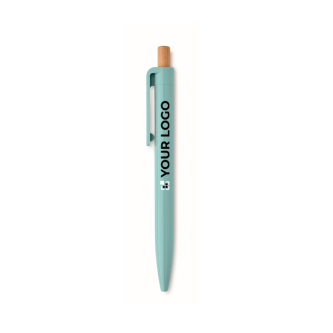 Stylo monochrome avec bouton en bambou et encre bleue