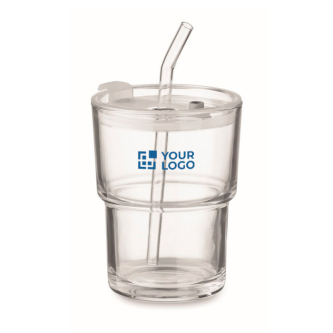 Verre avec couvercle anti-goutte et paille en verre 300ml