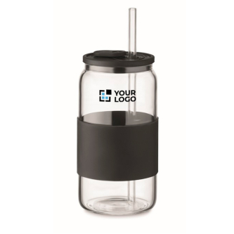 Verre en borosilicate avec paille assortie et bande en silicone 550ml