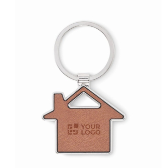 Porte-clés métallique forme de maison incrustation cuir synthétique
