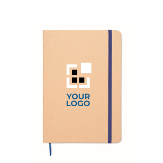 Carnet en carton avec bande et marque-page coloré, pages lignées A5
