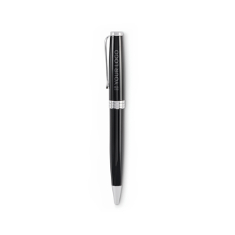 Stylo rotatif en acier inoxydable recyclé dans un étui, encre bleue