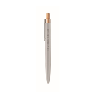 Stylo en aluminium recyclé avec bouton-poussoir en bambou, encre bleue