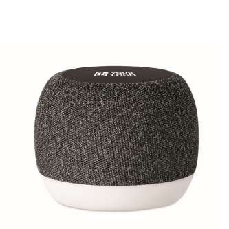 Petit enceinte sans fil en RPET avec détail en bambou noir