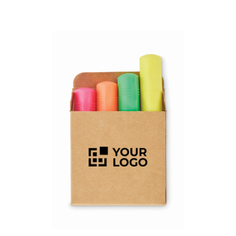 Set de 4 surligneurs fluorescents dans une boîte kraft personnalisable