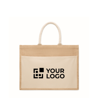 Sac en jute avec poche frontale et anses en corde 280 g/m²