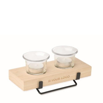 Bougeoir décoratif avec support en bois et en fer pour 2 bougies