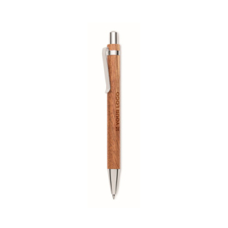 Stylo en bois d’acacia avec mécanisme à clic et encre bleue
