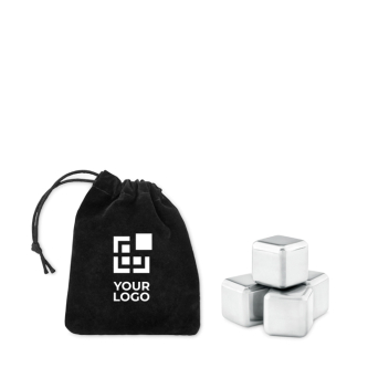 Set de cubes de glace métallique dans un sac avec zone d'impression