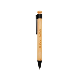Stylo en bambou et plastique recyclé avec clip, encre noire
