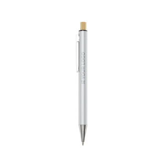 Stylo en aluminium recyclé à bouton en bambou, mine noire