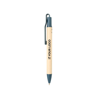 Stylo en papier de canne à sucre avec clip coloré, encre bleue